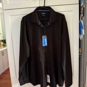 Nautica Men's Slim Fit Dress Shirt, Black, XL, 17-17 1/2, 34/35